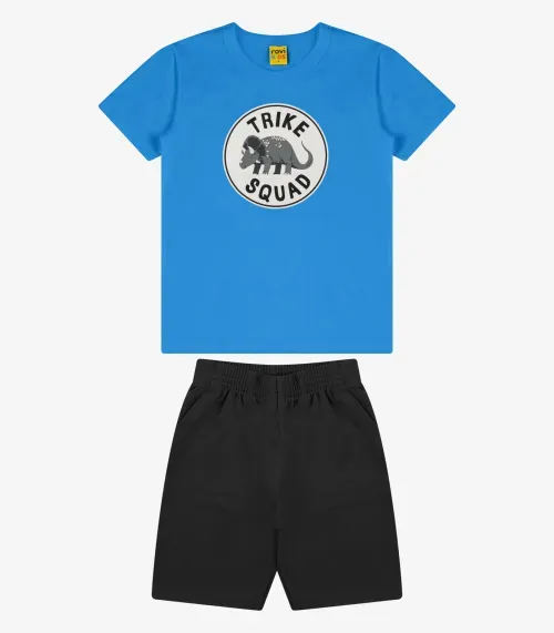 Conjunto Camiseta com Bermuda Masculino Rovi Kids Azul