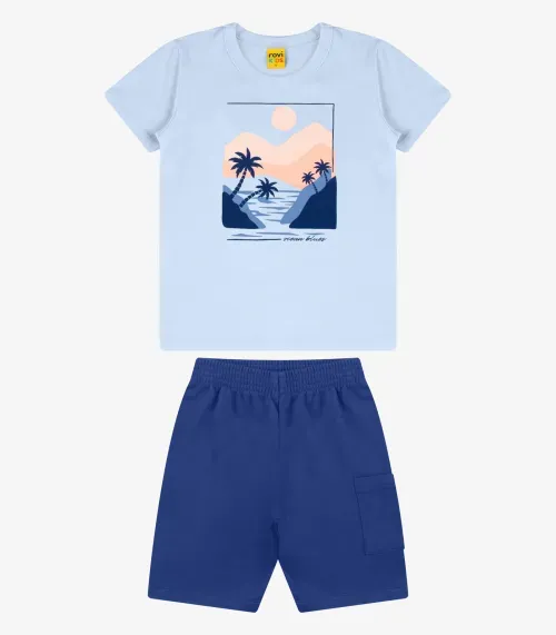 Conjunto Camiseta com Bermuda Masculino Rovi Kids Azul