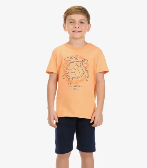 Conjunto Camiseta com Bermuda Masculino Rovi Kids Laranja