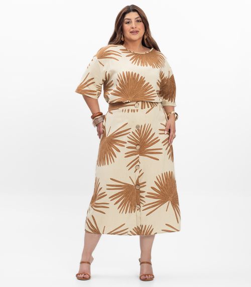 Saia Midi Feminina Plus Size Secret Glam Bege