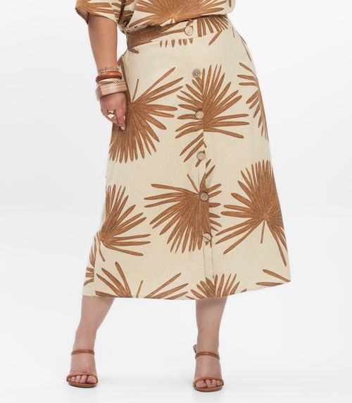 Saia Midi Feminina Plus Size Secret Glam Bege