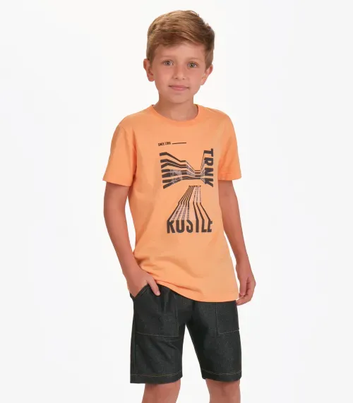 Conjunto Camiseta com Bermuda Masculino Trick Nick Laranja