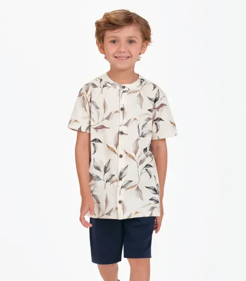 Conjunto Camisa com Bermuda Masculino Trick Nick Bege