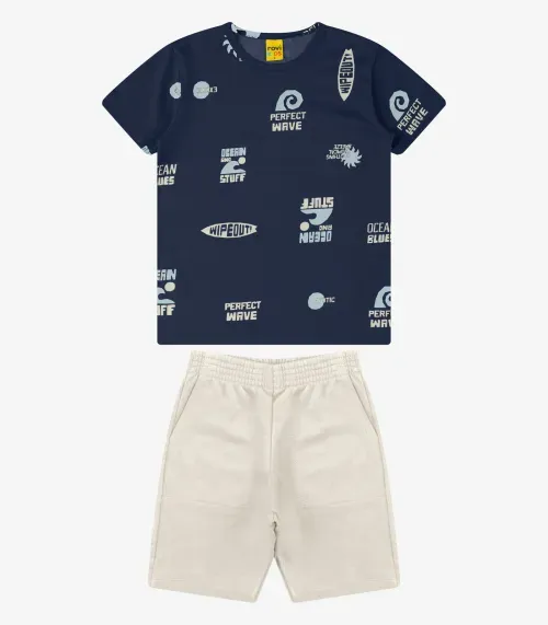 Conjunto Camiseta com Bermuda Masculino Rovi Kids Azul