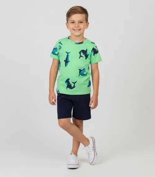 Conjunto Infantil Camiseta e Bermuda Rovitex Kids Verde