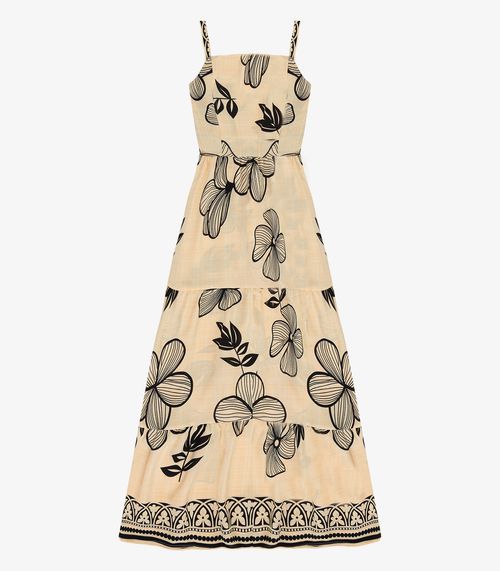 Vestido Longo Feminino Lastex Estampado Select Preto