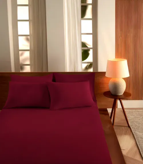 Jogo De Cama King Malha 3 Peças Liso Vivaldi Vermelho