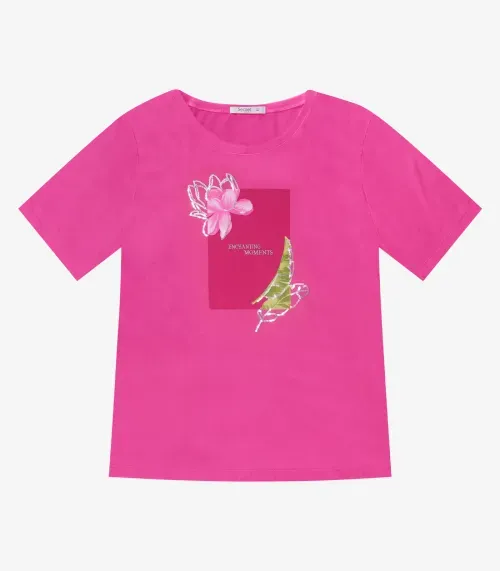 Camiseta Feminina Plus Size Secret Glam Rosa