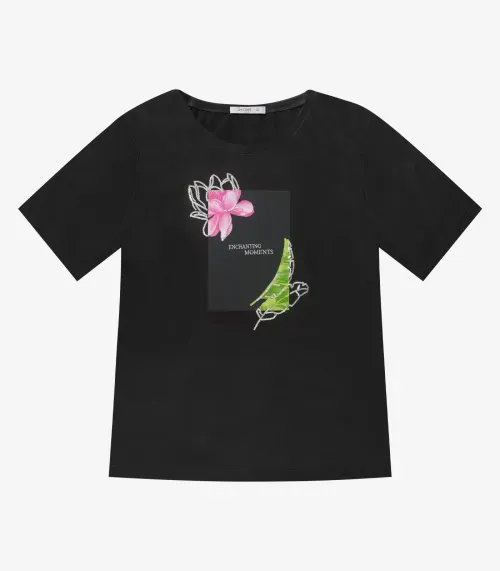 Camiseta Feminina Plus Size Secret Glam Preto