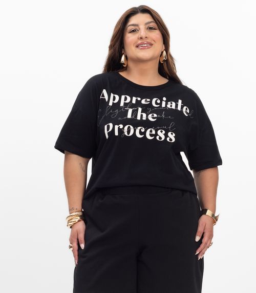 Blusa Manga Curta Feminina Plus Size Secret Glam Preto