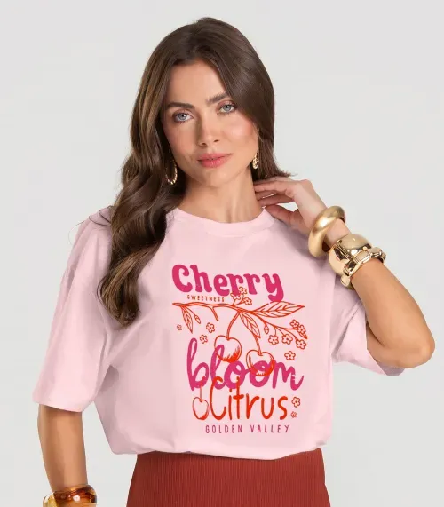 T- Shirt Feminina Oversized Dianna Rosa