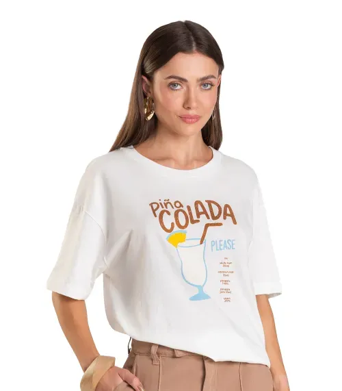 T- Shirt Feminina Oversized Dianna Bege