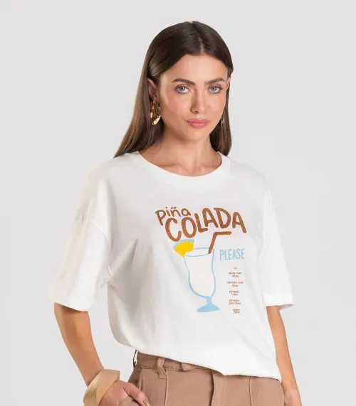 T- Shirt Feminina Oversized Dianna Bege