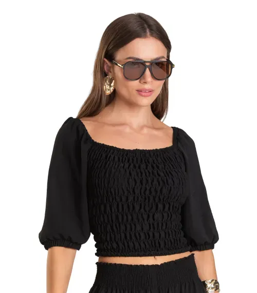 Blusa Feminina Com Lastex Dianna Preto