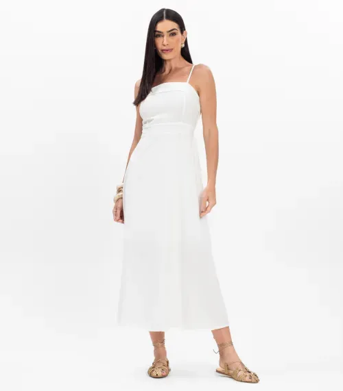 Vestido Midi Feminino De Alcinha Atrativa Modas Branco
