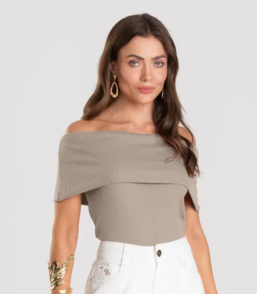 Blusa Feminina Ombro a Ombro Dianna Marrom