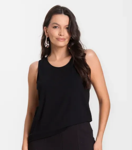 Regata Feminina Com Renda Infinita Cor Preto