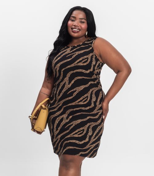 Vestido Plus Size Estampado Infinita Cor Preto