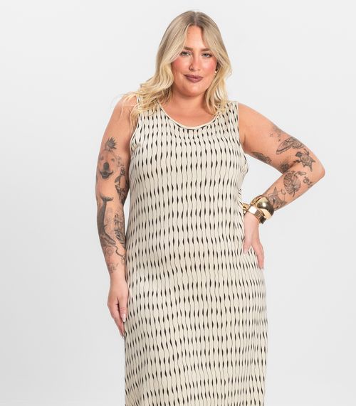 Vestido Plus Size Estampado Infinita Cor Bege