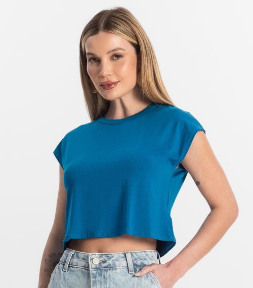 Blusa Básica Feminina Viscotorcion Rovitex Azul