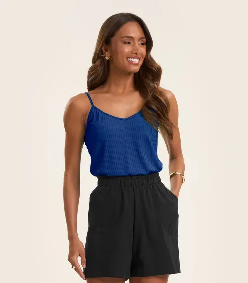 Blusa De Alça Feminina Ribana Canelada Rovitex Azul