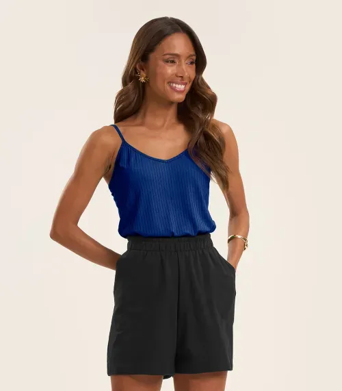 Blusa De Alça Feminina Ribana Canelada Rovitex Azul