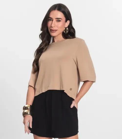 Blusa Feminina Manga Curta em Molecotton Endless Marrom