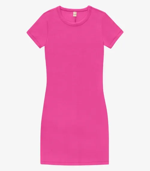 Vestido Acinturado Em Ribana Canelada Rovitex Rosa