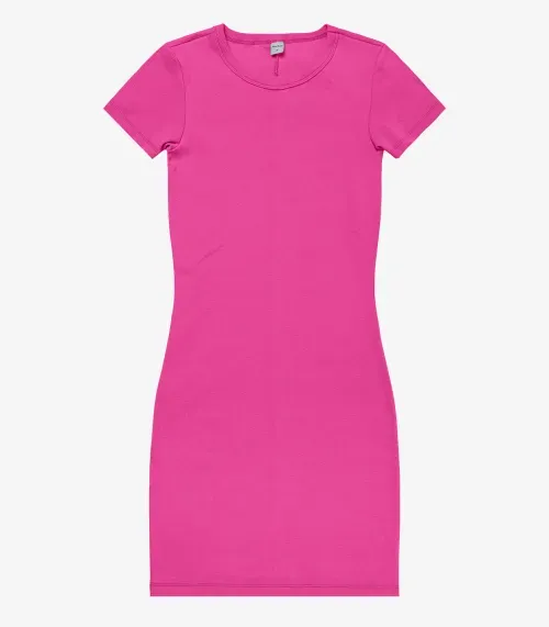 Vestido Acinturado Em Ribana Canelada Rovitex Rosa