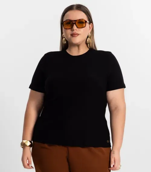 Blusa Feminina Plus Size Secret Glam Preto