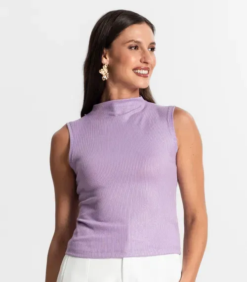 Regata Feminina Em Ribana Canelada Lurex Rovitex Roxo