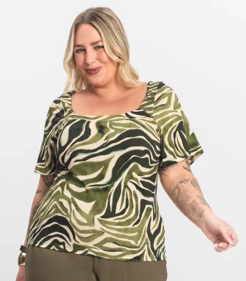 Blusa Manga Curta Plus Size Secret Glam Verde