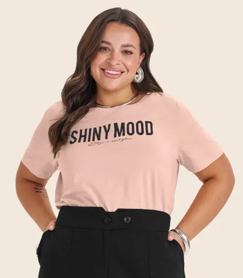 Camiseta Plus Size Manga Curta Secret Glam Rosa