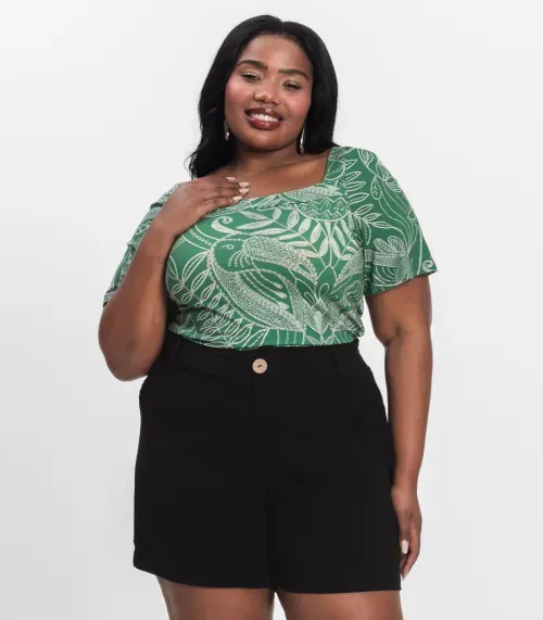 Blusa Manga Curta Plus Size Secret Glam Verde