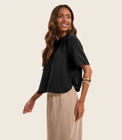 Blusa Feminina Manga Curta Rovitex Preto