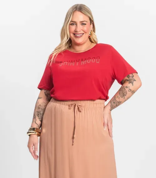 Camiseta Plus Size Manga Curta Secret Glam Vermelho