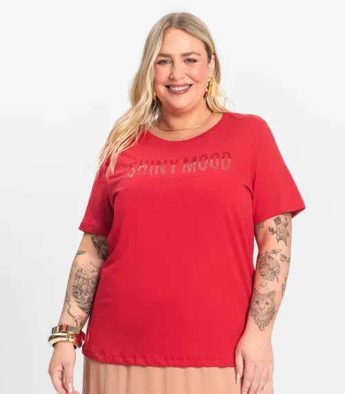 Camiseta Plus Size Manga Curta Secret Glam Vermelho