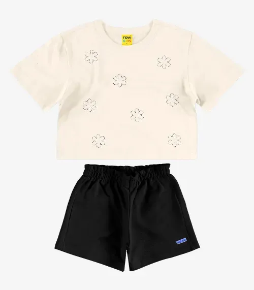 Conjunto Blusa com Shorts Meia Malha Rovi Kids Bege