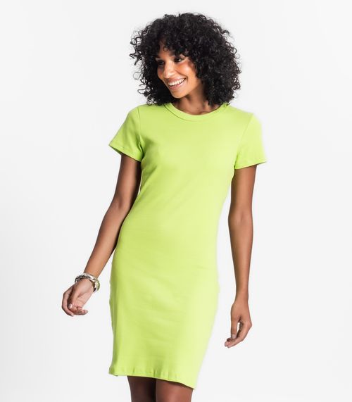 Vestido Acinturado Em Ribana Canelada Rovitex Verde