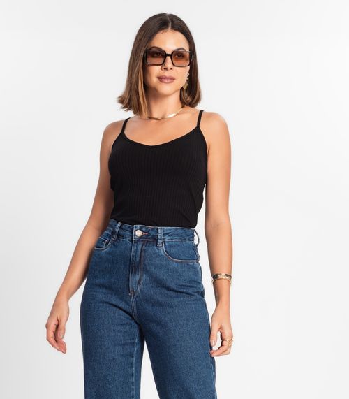 Blusa De Alça Feminina Ribana Canelada Rovitex Preto