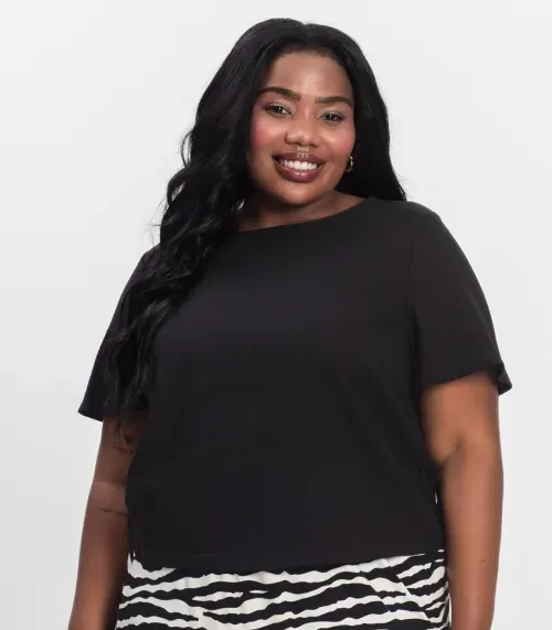 Blusa Plus Size Manga Curta Secret Glam Preto