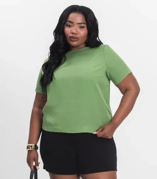 Blusa Manga Curta Feminina Plus Size Secret Glam Verde