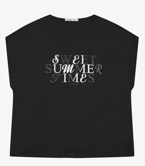 Camiseta Feminina Plus Size Secret Glam Preto