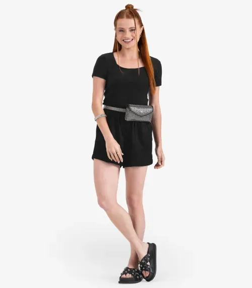 Blusa Juvenil Manga Curta em Ribana Minty Preto