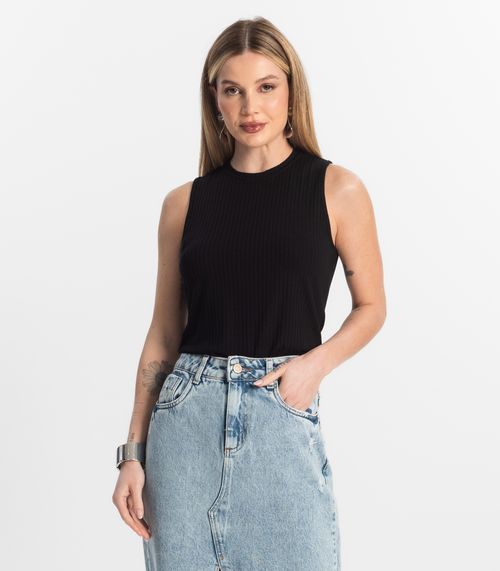 Regata Feminina Ribana Canelada Rovitex Preto