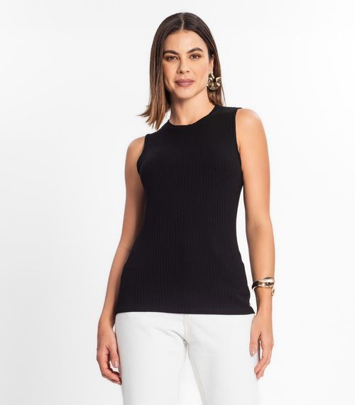 Regata Feminina Ribana Canelada Rovitex Preto