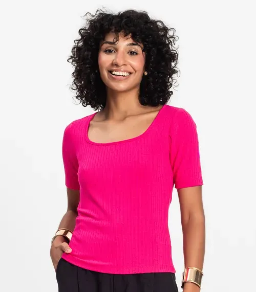 Blusa em Ribana Canelada Rovitex Rosa