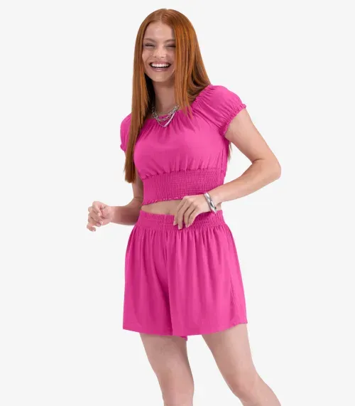 Conjunto Juvenil Blusa Com Shorts em Viscose Minty Rosa