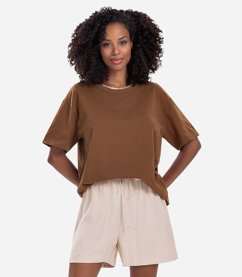 T-Shirt Over Básica Feminina Rovitex Marrom