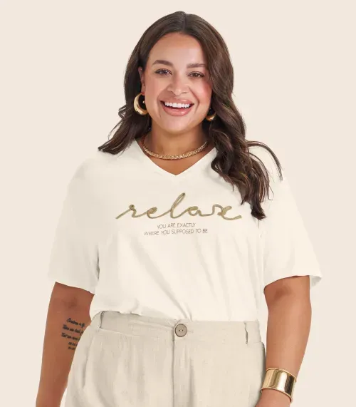 Blusa Feminina Manga Curta Secret Glam Bege